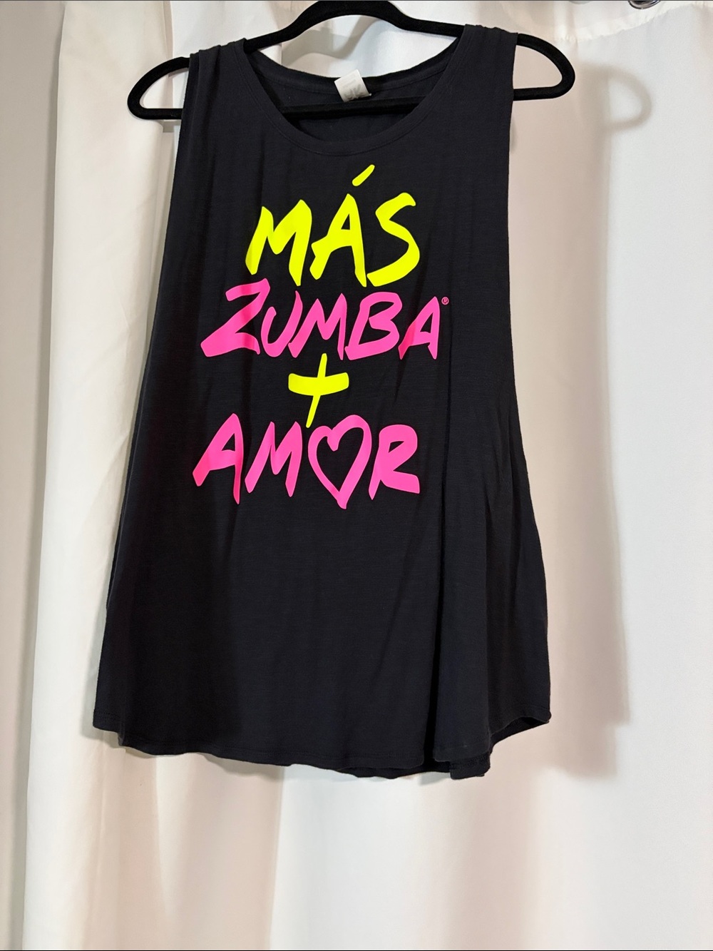 Zumba Fitness Black Tank with Neon Pink & Neon Yellow Graphic
